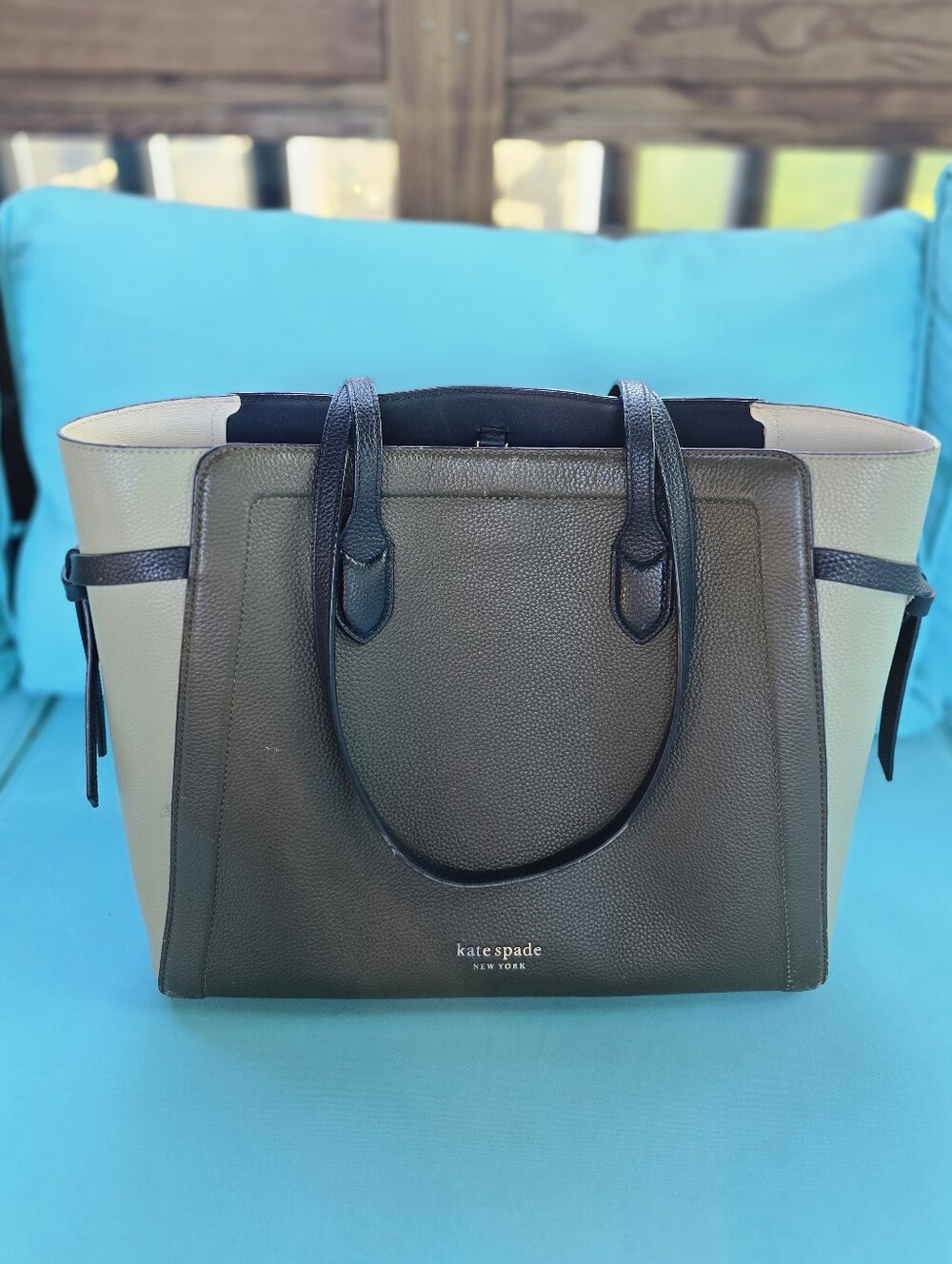 Kate Spade Two-Tone Olive & Cream Leather Tote